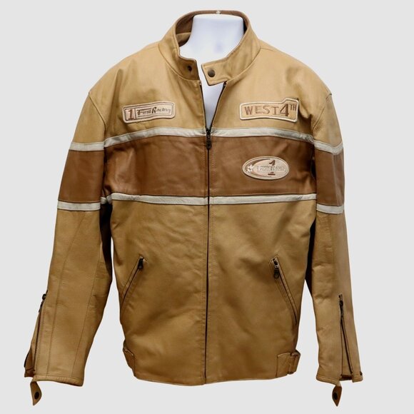 Vtg Wilda Tan Leather Racing Jacket w/ Zip Out Lining Size Xl Motocross Speed - Picture 1 of 15